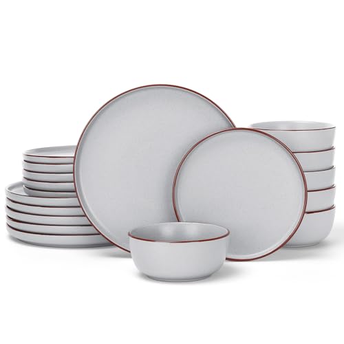 Richmount Mercury Service de Table 18 Pièces, Céramique pour 6 Personnes avec Assiettes et Bols, Micro-ondes et Lave-vaisselle, Gris Clair
