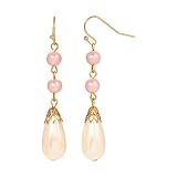 1928 Jewelry - Pendientes lineales de perlas de imitación con forma de lágrima y champán en tono dorado para mujer