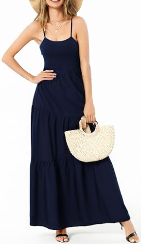 Image of Women's Summer Flowy Tiered Maxi Dress Elegant Spaghetti Strap with Ruffled Skirt Beach Vacations Parties