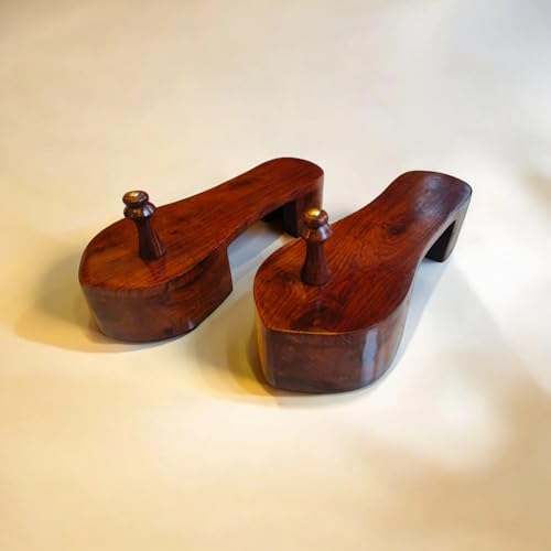 Image of Pooja Slippers | Shree Dhirendra Krishna Shastri (Bageshwar Dham Khadau Slippers) | Traditional Indian Wooden Sandals | Unisex Teak Wood Chappal for Men & Women (27x10x8 cm, Walnut Brown)