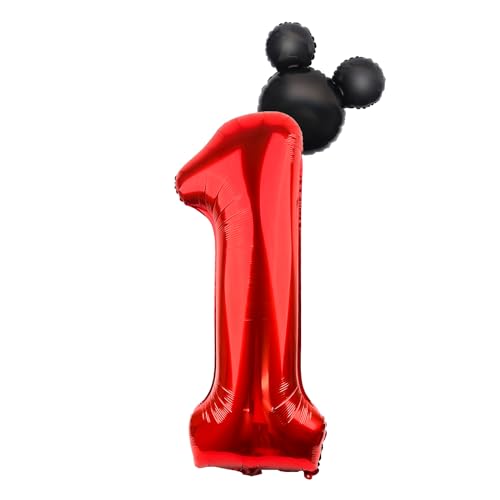 Image of LEBERY 40 Inch Mouse Number 1 Balloon Black Red 1 Balloons for 1st Birthday, Mini Mouse Head Balloon Red Giant Number One Balloons for Mouse Clubhouse Baby Shower Anniversary Supplies Decorations