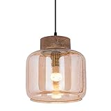 hochwertige Verarbeitung Soma Hängelampe Deckenleuchte Pendelleuchte Glas Hängeleuchte Esstisch Cubus mundgeblasen (BxHxL) 25 x 30 x 25 cm Bernstein Schaumglas Krone Holz