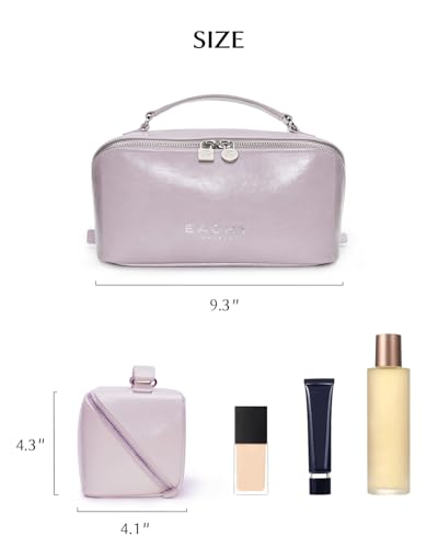 Image of EACHY Travel Makeup Bag, Large Capacity Cosmetic Bag for Women, Waterproof PU Leather, Flat Open Portable Toiletry Bag for Skincare, Brushes & Travel Essentials