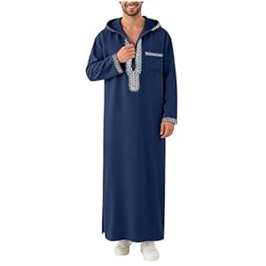 Abaya Herren Gebetskleidung für Männer Muslim Druck Kaftan Islamisch Royalty Dubai Robe O-Ausschnitt Lange Ärmel Retro Tuniken Scheich Kostüm Lose Kandoura Muslimische Arabische Islamische