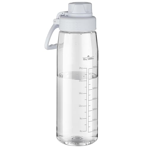 Edmyre Water Bottle 32oz, clear water bottle with Spout Lid and Carry Handle, Reusable, Tritan, BPA Free, Hiking Water Bottle Suitable for Travel, Outdoors, Gym, Travel, Home, School (Clear)