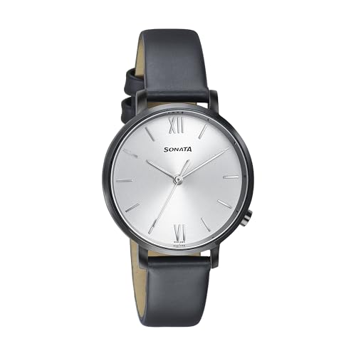 Image of Sonata Elegent Essentials Quartz Analog Silver Dial Leather Strap Watch for Women