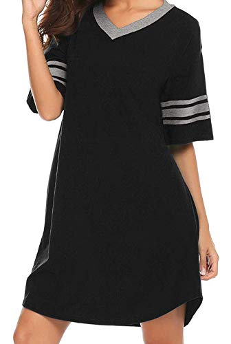 Women s Nightshirt Plus Size Nightgowns Short Sleeve Loose Comfy Sleepwear Soft Pajama Lightweight Sleep Shirt Black Large