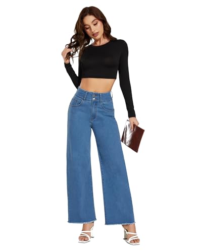 CROSS1946 Women's High Waisted Wide Leg Jeans Straight Leg Trendy Denim Pants2