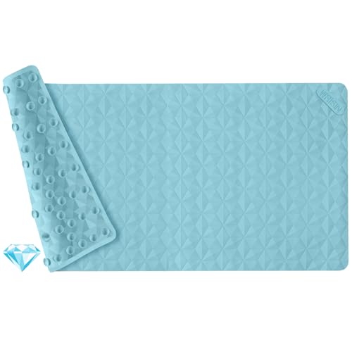 WRISIN Non Slip Bathtub Mat for Bath Tub Shower - Natural Rubber Mat with Suction Cups - Large Soft Bathroom Safety Mat - Unique Diamond Pattern - Fatigue Relief - Machine Washable - 17 × 35 Inch