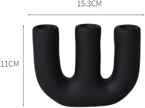Candle Holder Stand Ceramic Candle Holder Vase Home Decoration Desktop Centerpiece Flower Vase Wedding Decoration Home Decoration Accessories Art Candlestick Holders (Color : D Black) (B Black) image 2