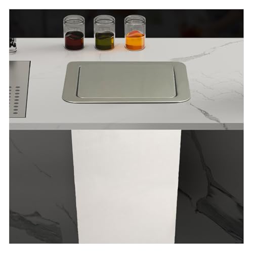 Cubo de basura integrado de acero inoxidable con tapa de solapa, elegante cubo de basura cuadrado para cocina y oficina, diseño de canal oculto que ahorra espacio