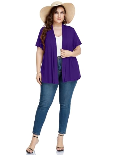 Image of LARACE Short Sleeve Cardigans for Womens Summer Tops Casual Plus Size Open Front Lightweight Cover Up