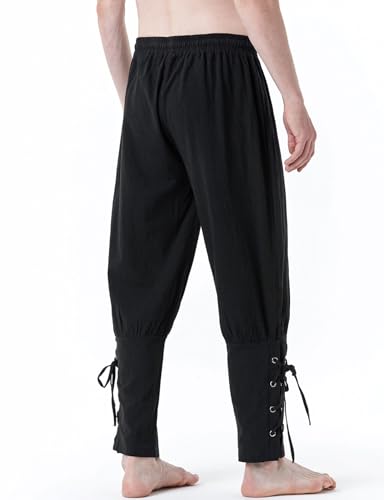 jemitop men39s pure cotton vintage ankle banded pants for renaissance pirate viking medieval costume