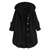 Abrigo de Forro Polar Mujer Rebajas Tallas Grandes Abrigos Oversize Señora Parka Chaqueta con Capucha y Botón Color Sólido Espesa Chaquetones Casual Calentar Parkas Cazadora Chaquetas(A Negro,3XL)