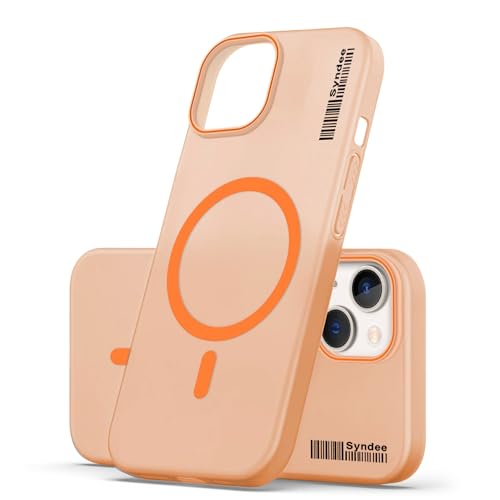 DL3 Mobilak Case Back Cover for iPhone 15 6.1 Inch, Sleek Frosted Translucent Back Only Compatible with Wireless Magnetic Accessories | Anti-Scratch Shockproof Phone Case (Orange)