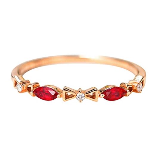 AMDXD Anillo de Oro 18K, Anillo Compromiso Bowknot Diseño 0.15ct Ovalada Rubí con Diamante, Oro Rosa, Tamaño 25 (Perímetro: 65mm)