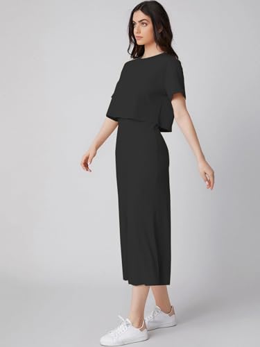 Dhruvi Trendz Womens Ribbed Pyjama Sets Regular Fit Co-Ord Set (Dt-W1789&Tr848_Black_2Xl)