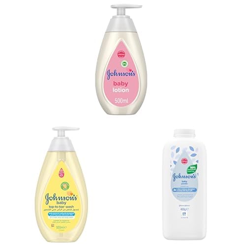 Soft Lotion, 24 Hour Moisture. 500ml + Top-to-Toe Wash 500ml Face & Body Wash for Babies & Toddlers, + Powder, 99% Plant-Based Cornstarch Formula, 400g