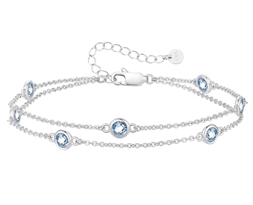 LOUISA SECRET Femmes bracelet stratifié Pierre de roulement pendentif femmes fille double chaîne 925 bracelet en argent sterling, cadeau d'anniversaire de Saint Valentin pour la mère de la petite amie