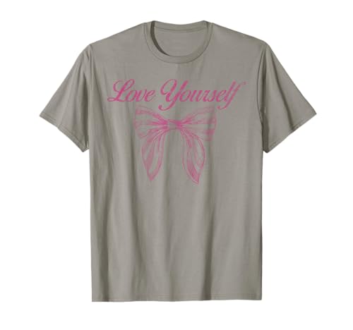 Trendy Apparel Love Yourself Coquette Cute Pink Ribbon Bow Camiseta