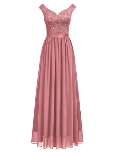 Image of Miusol Women's Sexy Deep V-Neck Sequin Lace Double Sleeveless Evening Party Maxi Dress