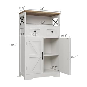Farmhouse White Storage Cabinet with Doors and Drawers, Freestanding Kitchen Pantry Cabinet, Floor Storage Cabinet Hutch Cupboard for Kitchen/Laundry/Living Room/Bedroom Farmhouse White Storage Cabinet with Doors and Drawers Freestanding Kitchen Pantry Cabinet Floor Storage Cabinet Hutch Cupboard for KitchenLaundryLiving RoomBedroom