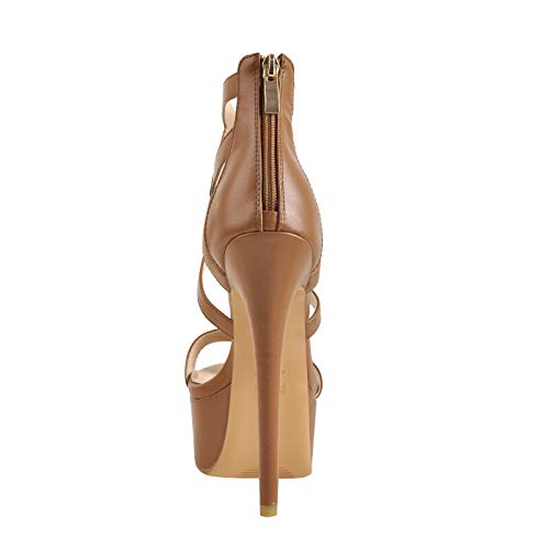 Image of richealnini Women's Crisscross Platform Stiletto High Heels Strappy Sandals with Zipper