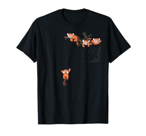Pocket Series Cute Red Panda Bear Playing T-Shirt
