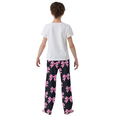 Pink Bow Tie Black Pajama Pants Long Sleep Pant Soft PJ Bottoms Sleepwear3