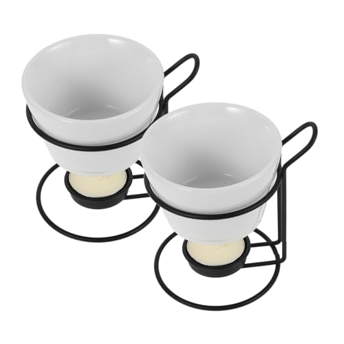 PRETYZOOM 2sets Ceramic Melting Fondue Pot Set Butter Warmer for Chocolate Cheese More Multi-functional Removable Design for Easy Cleaning for Parties Gatherings