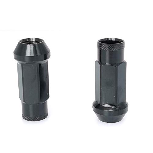 Image of Lug Nuts M12x1.25 Open End Wheel Nuts,Taper Acorn Seat, Forged Locknut Racing Nut 20 Set 2 Pieces Total 22 Pieces and 1 Nut Socket Key (Black, M12 x P1.25)