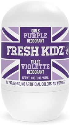 Fresh Kidz Roll On Deodorant for Kids and Teens - Baking Soda and Aluminum-free 24 Hour Protection for Sensitive Skin - Girls "Purple" 1.86 fl.oz.