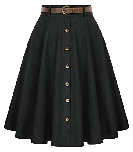 Belle Poque Women's High-Waist Corduroy Midi Skirt
