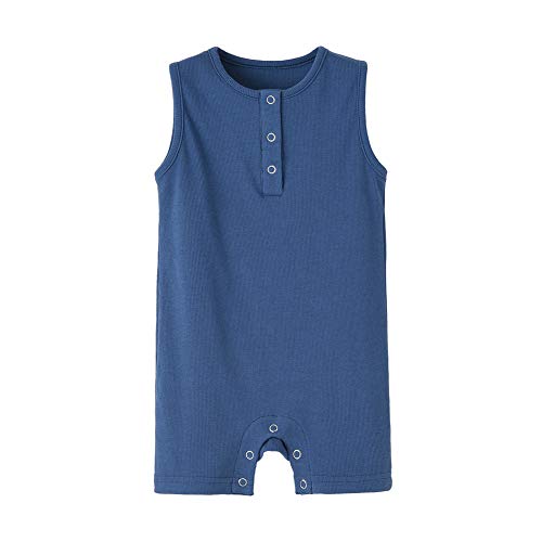 Teach Leanbh Baby Romper Cotton Sleeveless Button Down One Piece Jumpsuit Coverall 3-24 Months (3-6 Months, Ocean Blue)