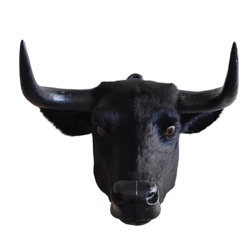 Cabeza Toro Decoración Pared Cabezas Cuero Auténtico Decoraciones de Pared con Cabeza de Animales Carcasa Rígida de Plástico Hueco Robusta e Irrompible for Dormitorio o Sala Estar(Black,33x30x30cm)