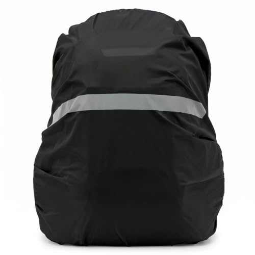 Amythe Copertura Antipioggia per Zaini e Zaini da 15-35 l, con Strisce Riflettenti, per Bicicletta, Escursionismo, Scuola e attività all'aperto, Nero, M