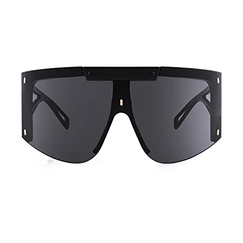Feisedy Sunglasses For Women, One Piece Oversized Sunglasses For Men And Women, Big Shades, Wrap Shield Sunglasses For Cycling, Driving, Vacation (B4027, Black Frame & Grey Lens) #TOP4