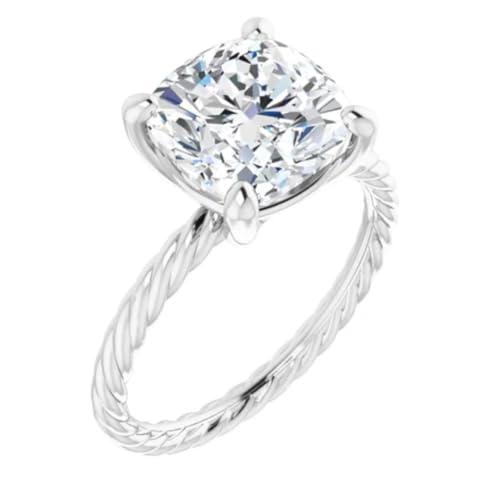 3-5 CT Asscher Cut Moissanite Engagement Ring for Women | Rope Style Swirl Shank Solitaire Anniversary Ring for Her | 925 Sterling Silver, 10K/14K/18K Solid Gold & Size 4-122