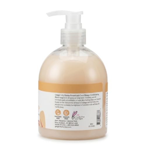 Image of Ginger Lily Farms Botanicals Conditioning Liquid Hand Soap, Coco Mango, 100% Vegan & Cruelty-Free, Coconut Mango Scent, 16.9 Fl Oz