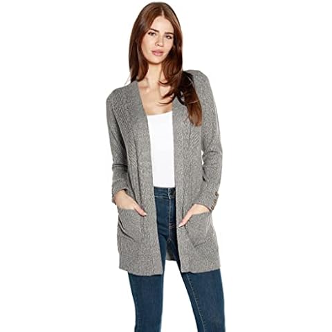 Belldini Womens Long Open Front Cardigan Sweater Pointelle Stitch Light Weight Sweater with Pockets Heather Grey Cover