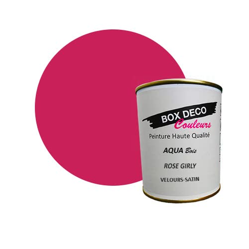 BOX DECO COULEURS Peinture bois intérieur extérieur à base d'acrylique aspect velours-satin Aqua Bois - 750ml, Rose Girly