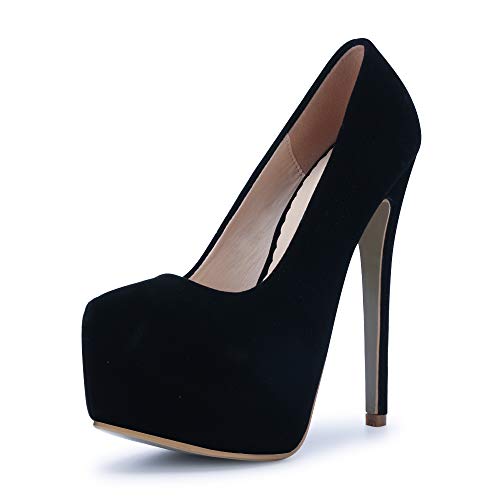 OCHENTA Women's Hidden Platform Stiletto High Heels Slip On Pumps Velvet Black Tag 44 - US B(M) 11