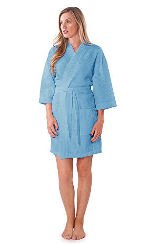 Image of Turquaz Lightweight Short Robes For Women Waffle Kimono Bathrobe - Soft, Fast-Drying, Long-Lasting Cotton Blend