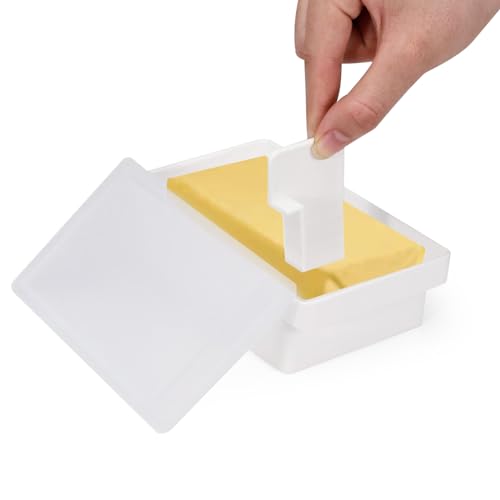 Mantequera de cocina con tapa y tabla para cortar, soporte para mantequilla con tapa de plástico, bandeja para mantequilla refrigerada de 250 g, recipiente mantequilla para almacenamiento en encimera,