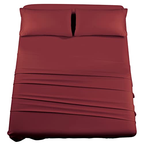 FreshCulture Twin Sheet Set - Hotel Luxury Bed Sheets - Ultra Soft Brushed Microfiber - Wrinkle Free - Deep Pocket - 3 Piece Twin Size Sheet Set (Twin, Burgundy)