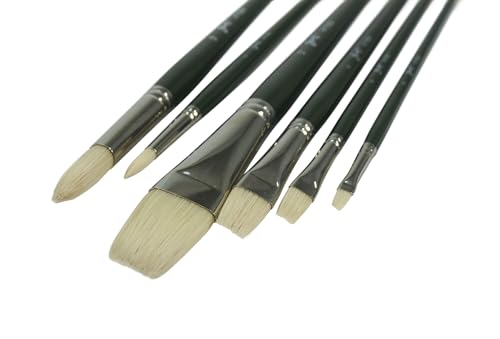 Image of Sax Olympia Interlocked Hog Hair Bristle Long Handle Paint Brushes, Assorted Sizes, Set of 6