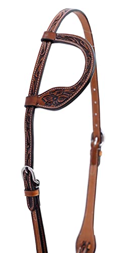 Majestic Ally Horse Headstall, Natural, Super Leather, Antique, Tooling, Quick Bit Change Single Ear Western Headstall - Image 4