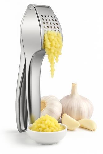 Premium Garlic Press Heavy Duty Garlic Crusher & Mincer Super Easy to Use & Clean No Peel Needed Crush Garlic & Ginger Strong & Durable Kitchen Tool