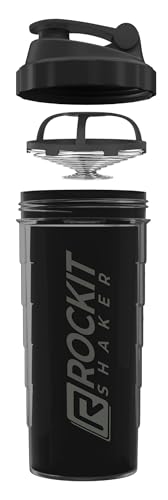 ROCKITZ Protein Shaker | garantiert auslaufsicher | patentiertes Mischsystem | Shaker Proteinpulver - Eiweiß Shaker | Made in Germany | Fitness Trinkflasche | BPA frei (Schwarz | Grau, 900ml)