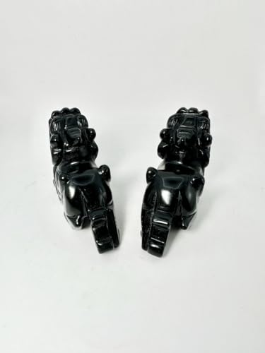 Par de estatuas Pixiu Fengshui de obsidiana negra miniatura 3